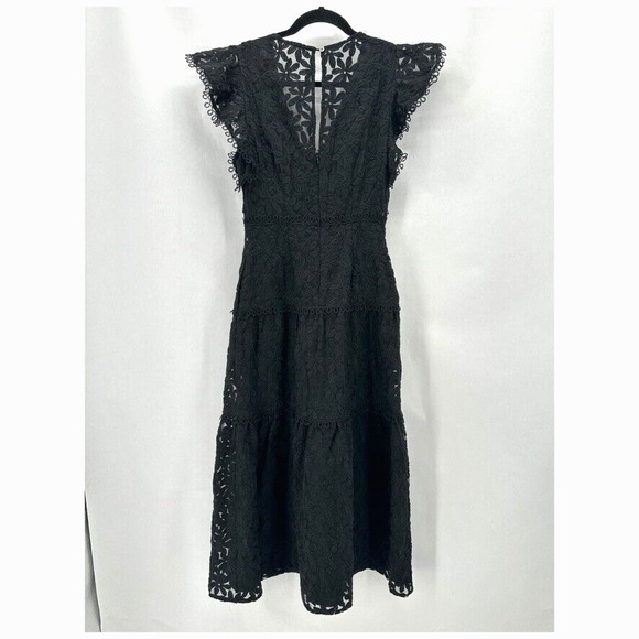 Lost + Wander Madonna Blossom Organza Midi Dress Size XS Black Lace Coquette NWT - Picture 7 of 12
